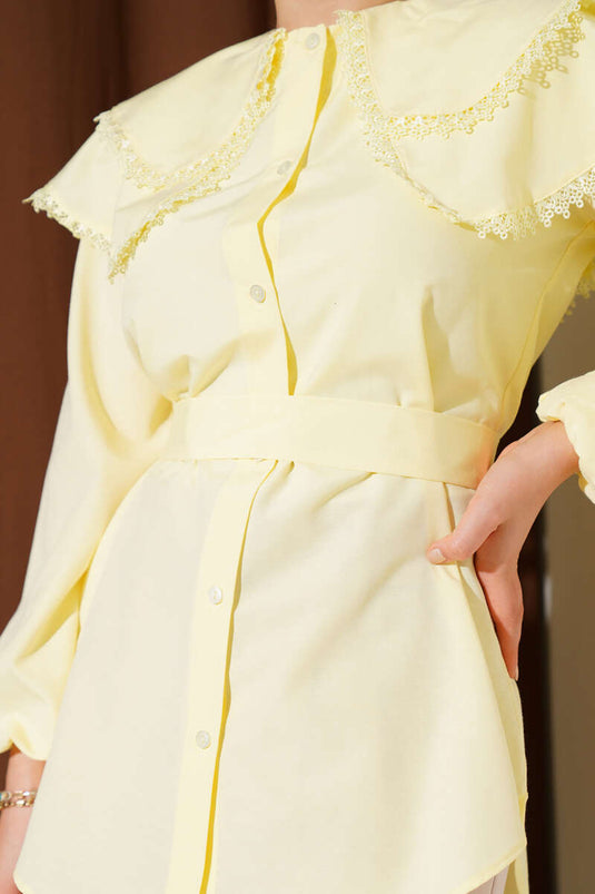 Bebe Yaka Dantelli Gömlek Sarı