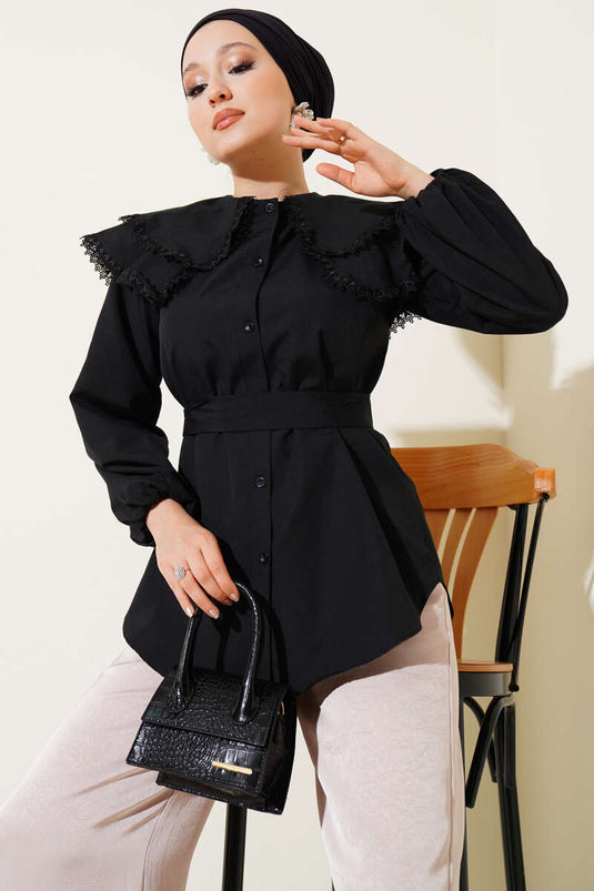 Chemise en dentelle à col bébé noire