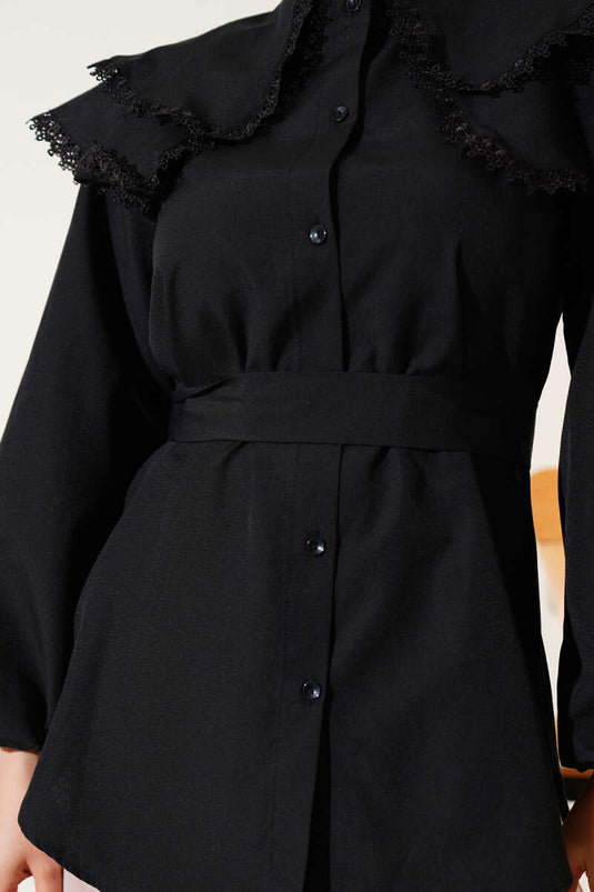 Chemise en dentelle à col bébé noire
