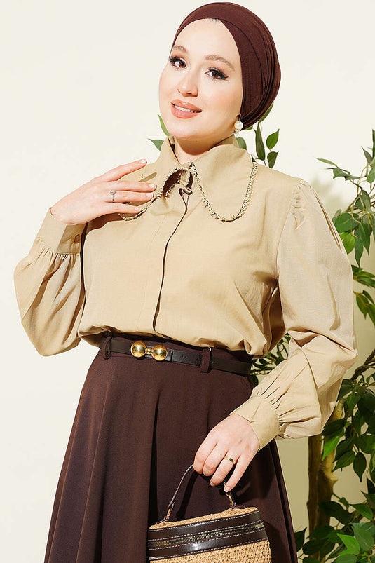 Chemise Courte En Dentelle À Col Bébé En Vert Sauge