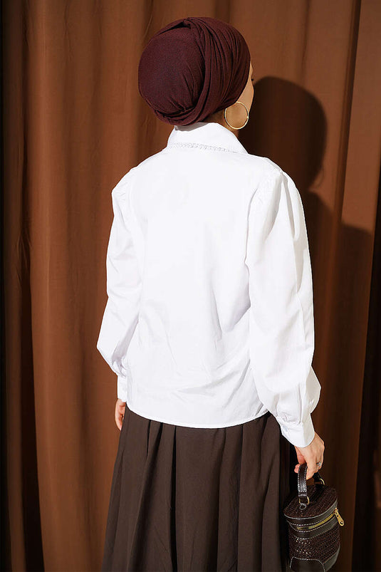 Chemise Courte En Dentelle À Col Bébé Blanche