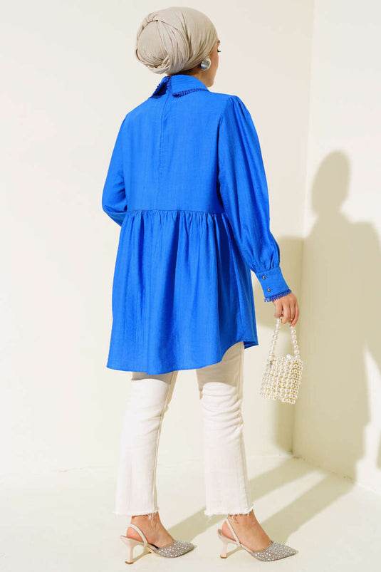 Bebe Yaka Dantelli Tunik Saks