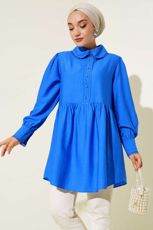 Bebe Yaka Dantelli Tunik Saks