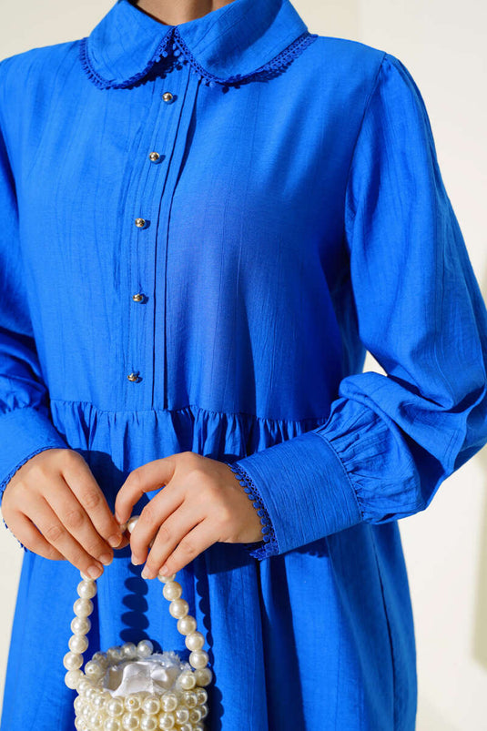 Bebe Yaka Dantelli Tunik Saks