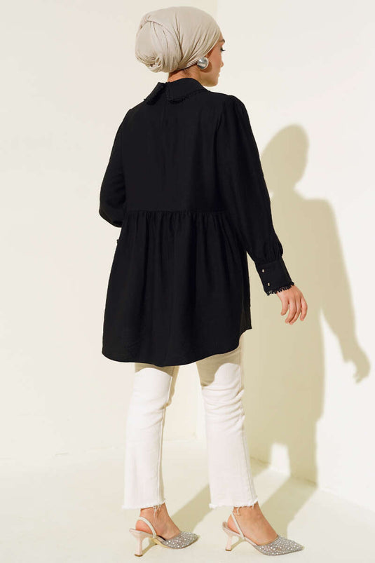 Baby Collar Lace Tunic Black