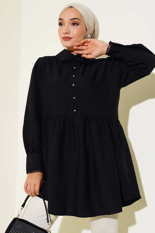 Baby Collar Lace Tunic Black