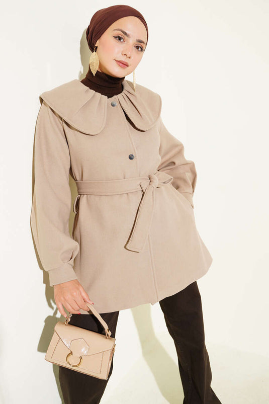 Baby Collar Detailed Cashmere Coat Beige