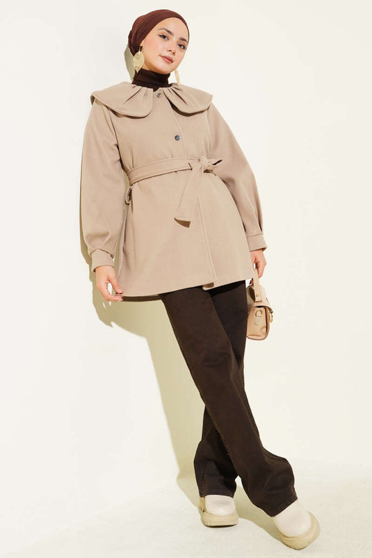 Baby Collar Detailed Cashmere Coat Beige