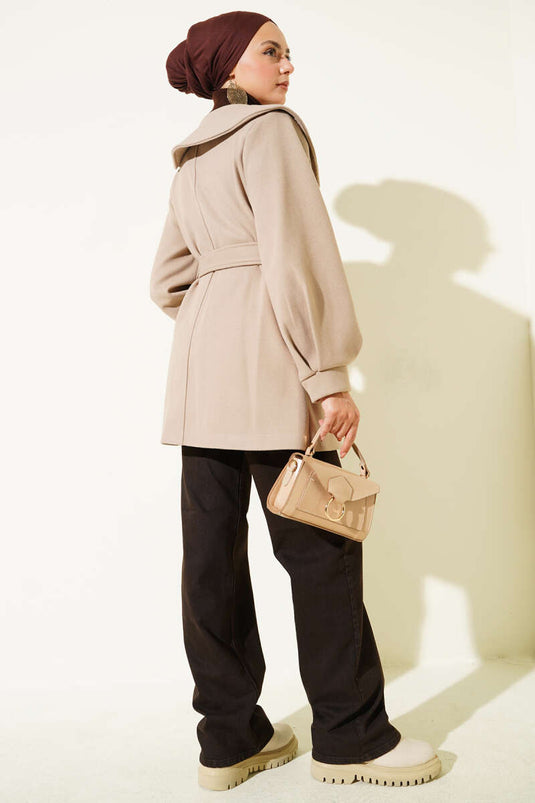 Baby Collar Detailed Cashmere Coat Beige