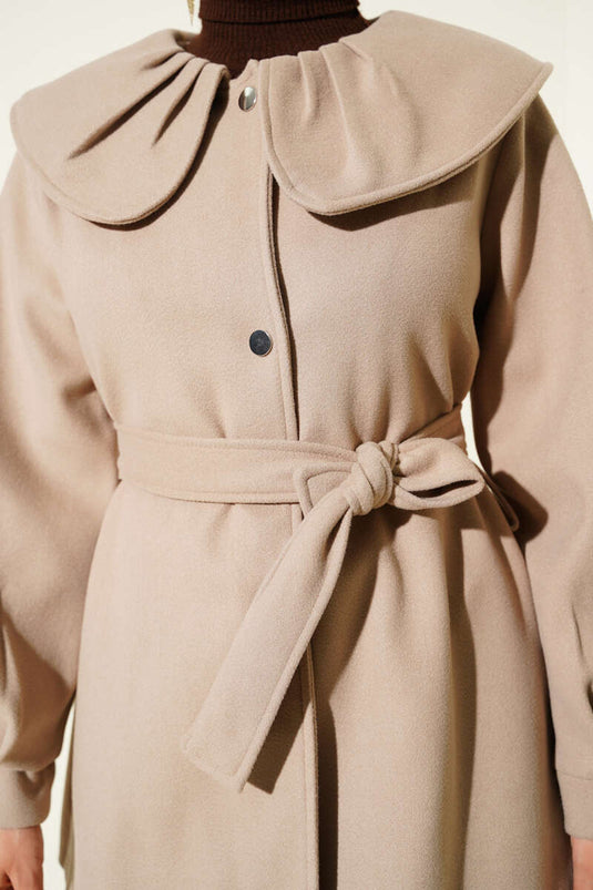 Baby Collar Detailed Cashmere Coat Beige