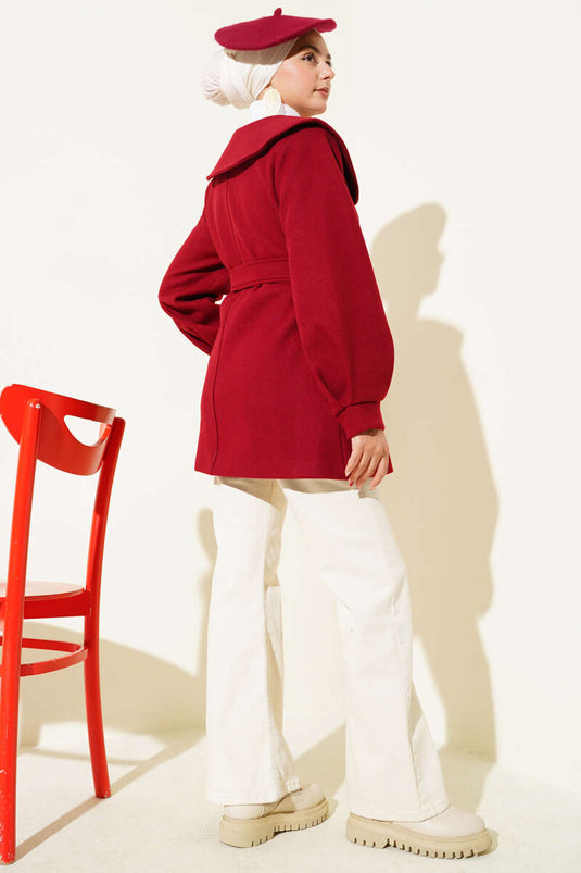 Bebe Yaka Detaylı Kaşe Kaban Bordo