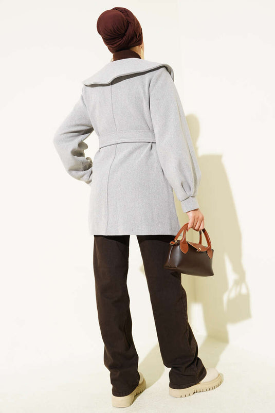 Bebe Yaka Detaylı Kaşe Kaban Gri