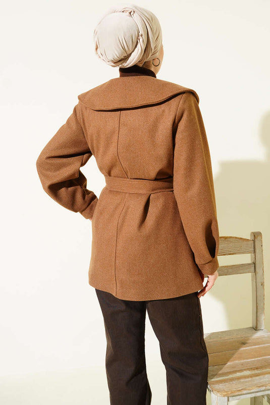 Bebe Kraag Met Details Wolmix Jas Cognac