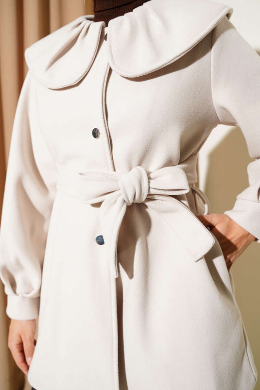 Baby-Neck Detailed Tweed Coat Stone