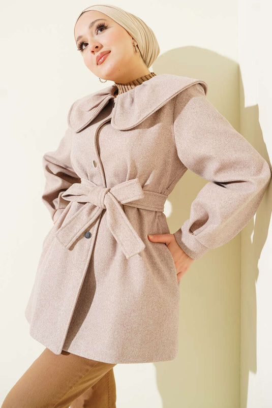 Manteau en laine avec détail à col bébé, couleur vison