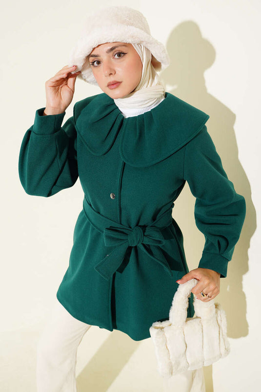 ياقة الطفل المفصلة معطف كاشي زمرد