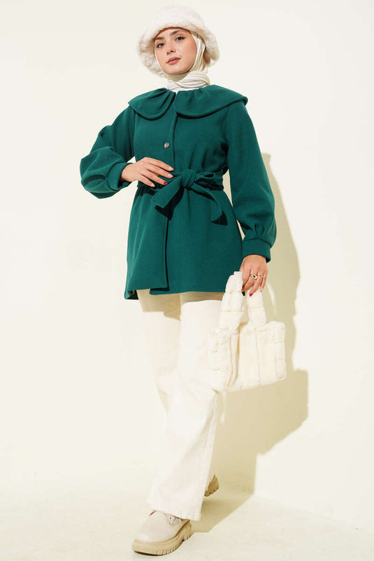 ياقة الطفل المفصلة معطف كاشي زمرد