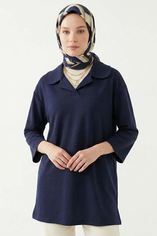 Tunic with Baby Collar Detail Navy Blue