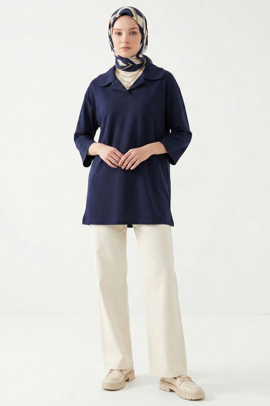 Tunic with Baby Collar Detail Navy Blue
