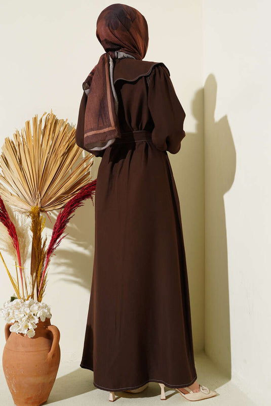 Robe à col bébé avec détails de couture, couleur café