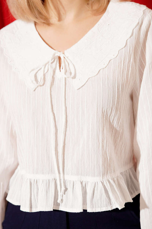 Bebe Yaka Fırfırlı Bluz Ekru