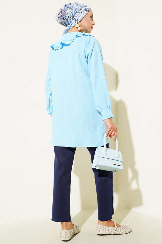 Bebe Yaka Fiyonklu Gömlek Bebe Mavi