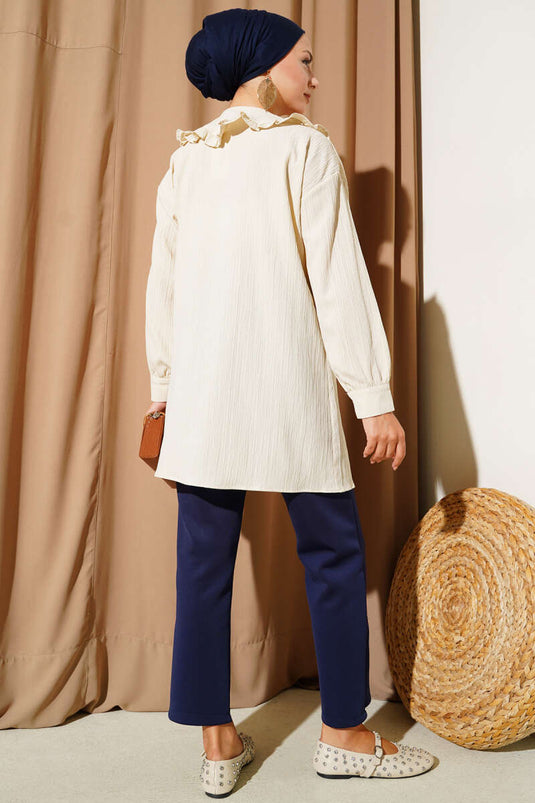 قميص بفيونكة للبنات الصغيرات باللون البيج