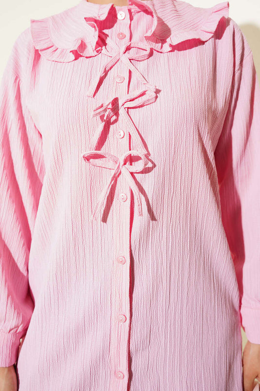 Bebe Yaka Fiyonklu Gömlek Pembe