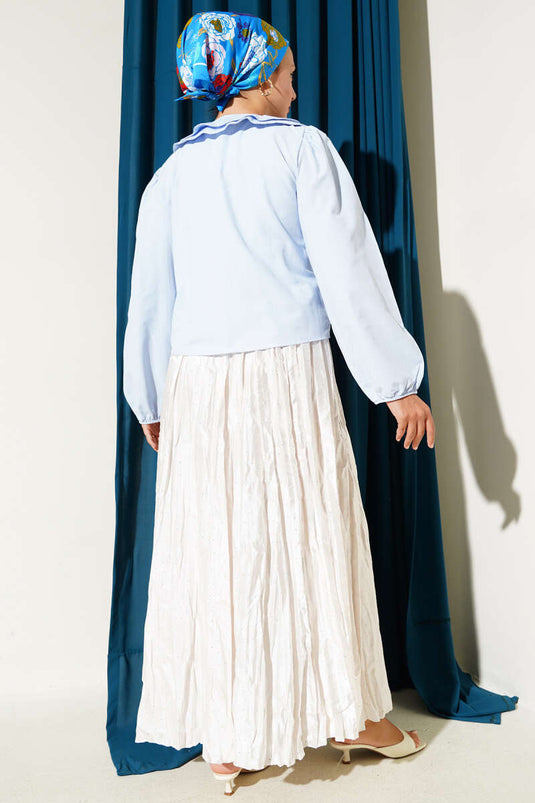 Bebe Yaka Fiyonklu Kısa Gömlek Bebe Mavi