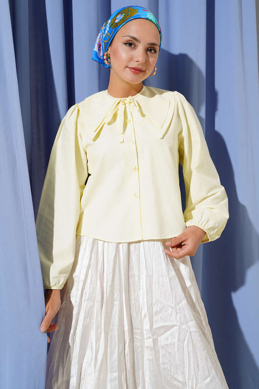 Chemise courte à col nœud pour bébé jaune