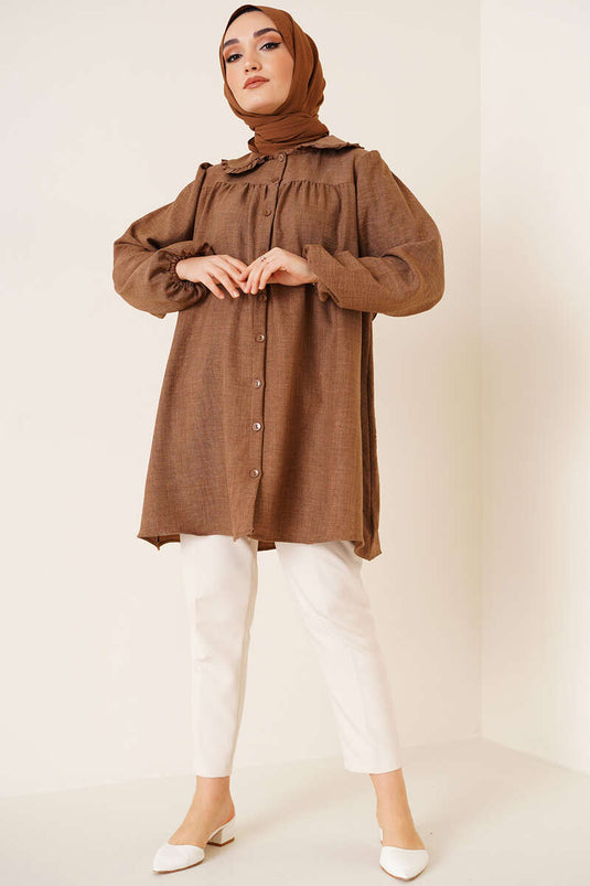 Chemise à col bébé marron