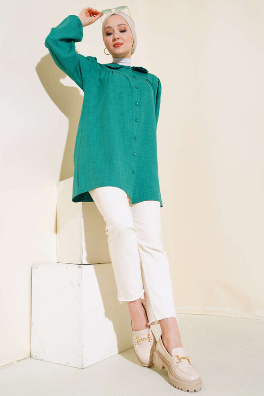 Peter Pan Collar Shirt Emerald Green