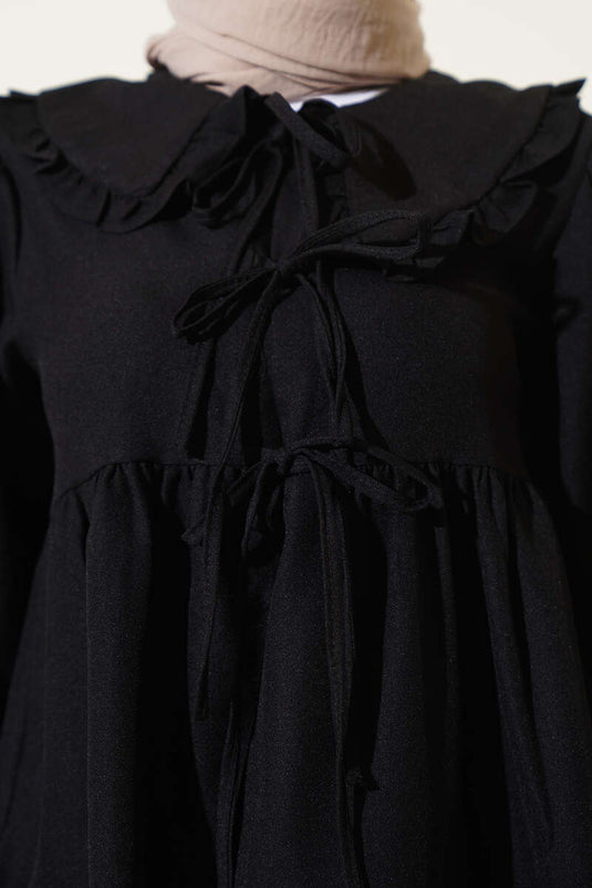 Ensemble deux pièces à jupe et col bébé, noir