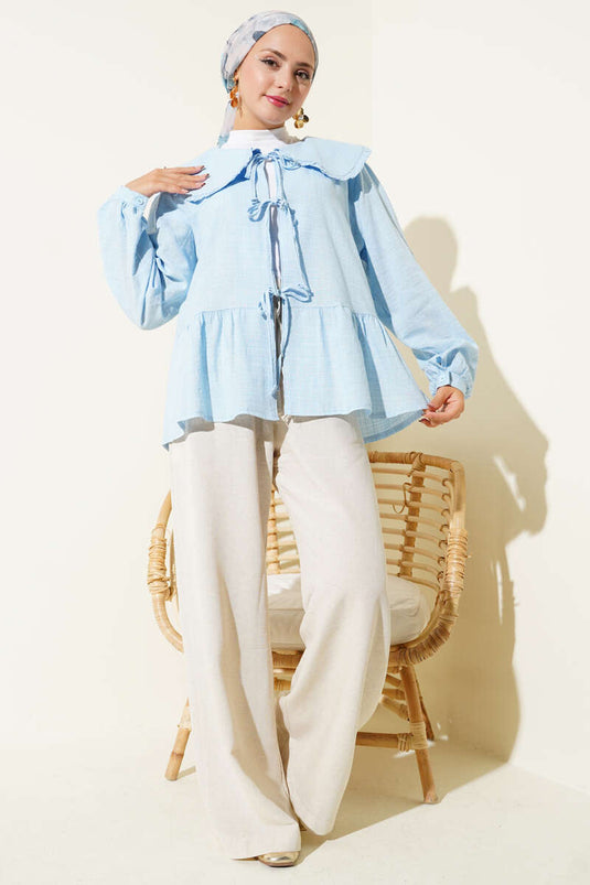 كيمونو برباط حول الرقبة للأطفال، أزرق فاتح