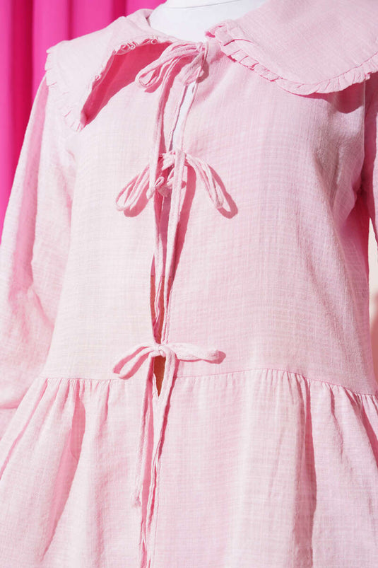 Bebe Yaka İp Bağlamalı Kimono Pembe