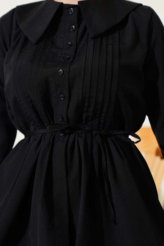 Bebe Yaka İp Kuşaklı Gömlek Siyah