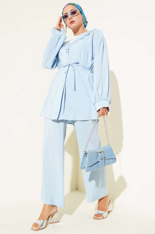 Baby Zweiteiler mit Kragen und Seilgürtel Blau