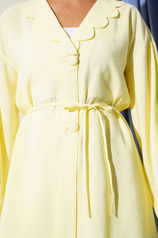 Bebe Yaka İp Kuşaklı İkili Takım Sarı