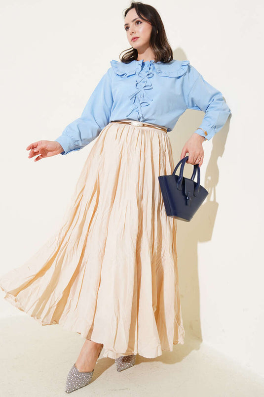 Chemise bleu ciel avec détail de ruban et col