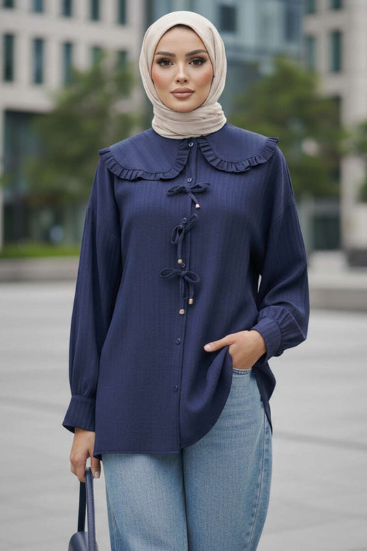 Baby Collar Ribbon Tunic Navy Blue