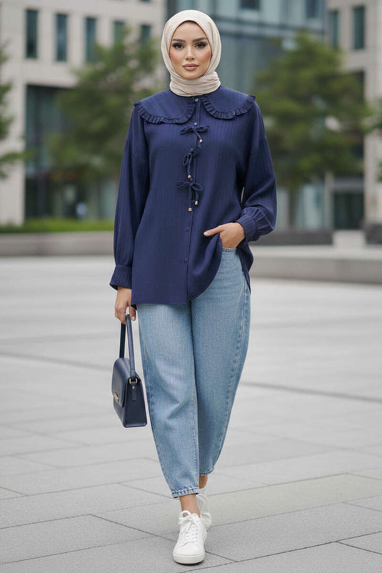 Baby Collar Ribbon Tunic Navy Blue