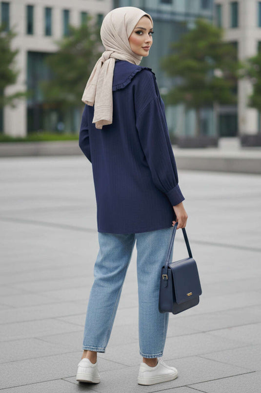 Baby Collar Ribbon Tunic Navy Blue