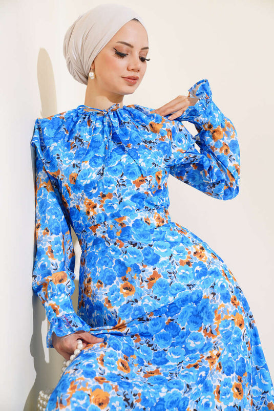Robe Ceinturée Col Bébé Bleu