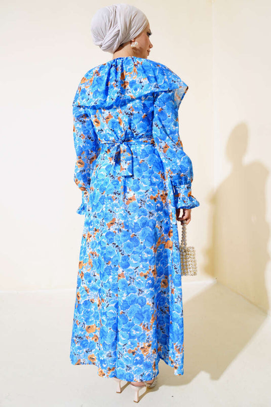 Robe Ceinturée Col Bébé Bleu