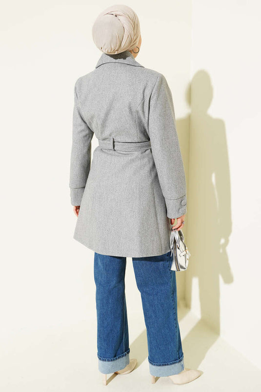 Baby Collar Belted Cashmere Coat Grey