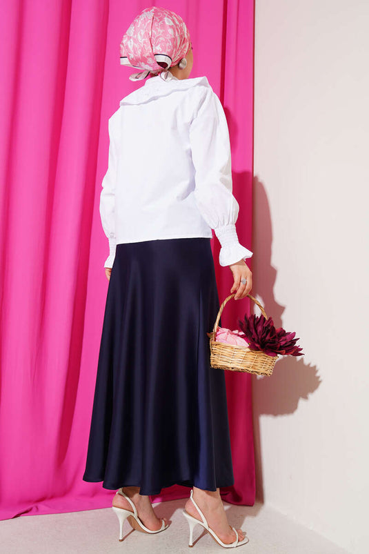 Bebe Yaka Nakışlı Bağlamalı Bluz Beyaz