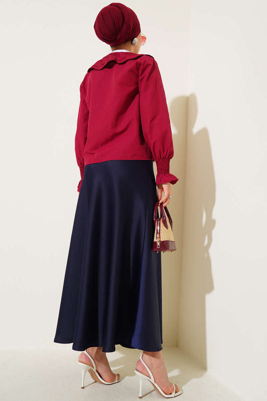 Bebe Yaka Nakışlı Bağlamalı Bluz Bordo