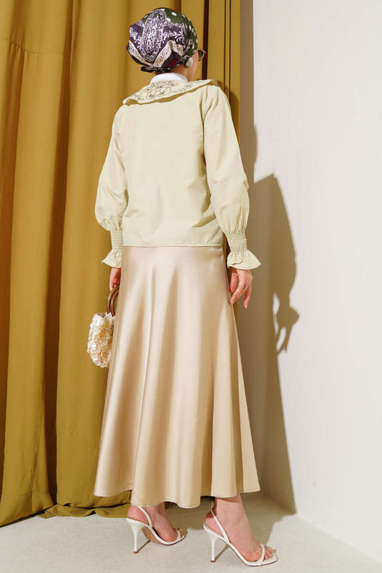 Bebe Yaka Nakışlı Bağlamalı Bluz Çağla Yeşili