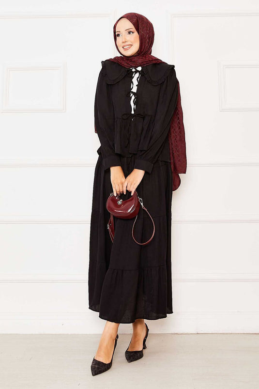 Ensemble jupe et col pour bébé, noir, à nouer sur le devant