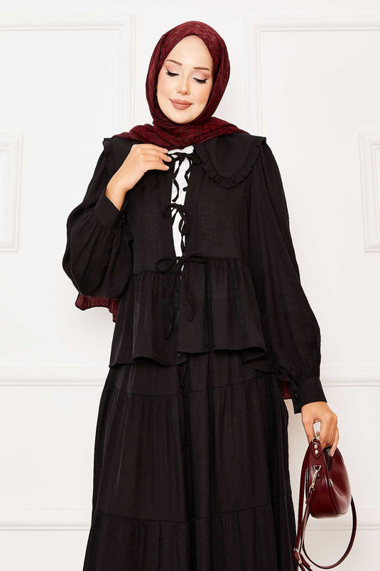 Ensemble jupe et col pour bébé, noir, à nouer sur le devant